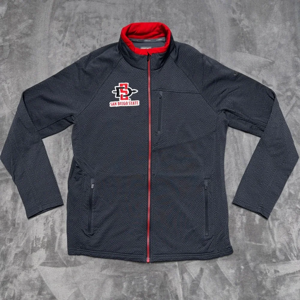 Icebreaker Merino Full Zip Jacket Mens Medium Gray Red Wool San Diego State SDSU